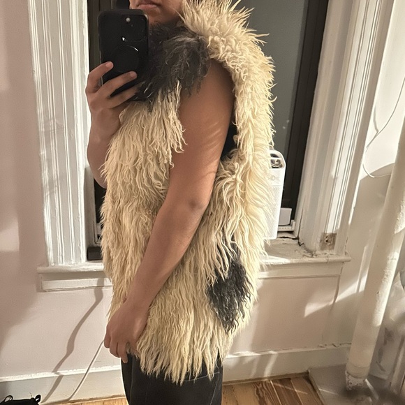 Vintage reversible fur suede embroidered vest shearling Mongolian lamb leather - Picture 10 of 13